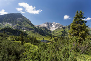Mountains, summits, Körbersee, wood, sky, clouds Mountains, summits, Körbersee, wood, sky, clouds
